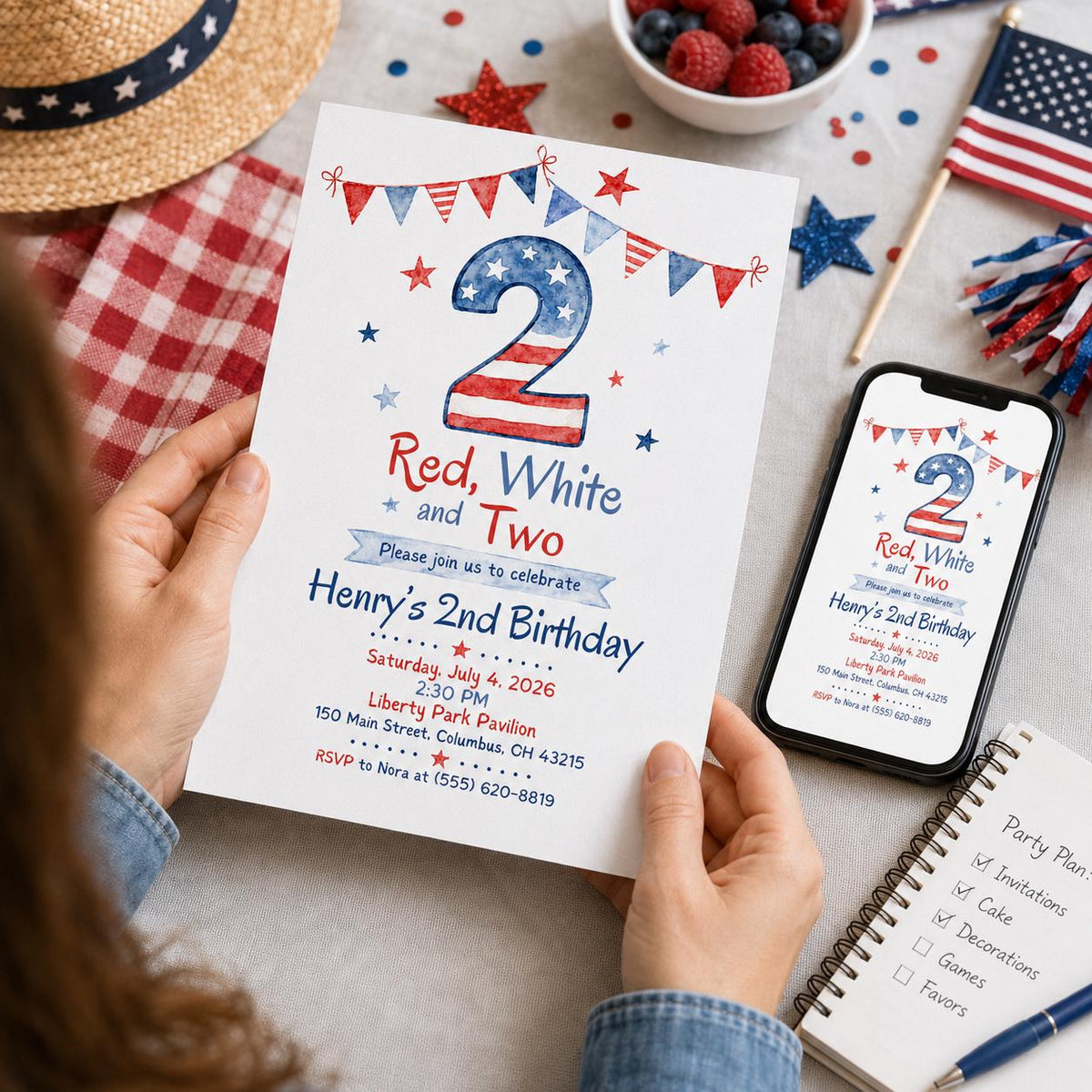 Patriotic Red White and Two Invitation — 2nd birthday party stationery by VoltBy
