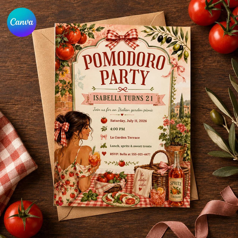 Picnic Pomodoro Party Invitation for Girls
