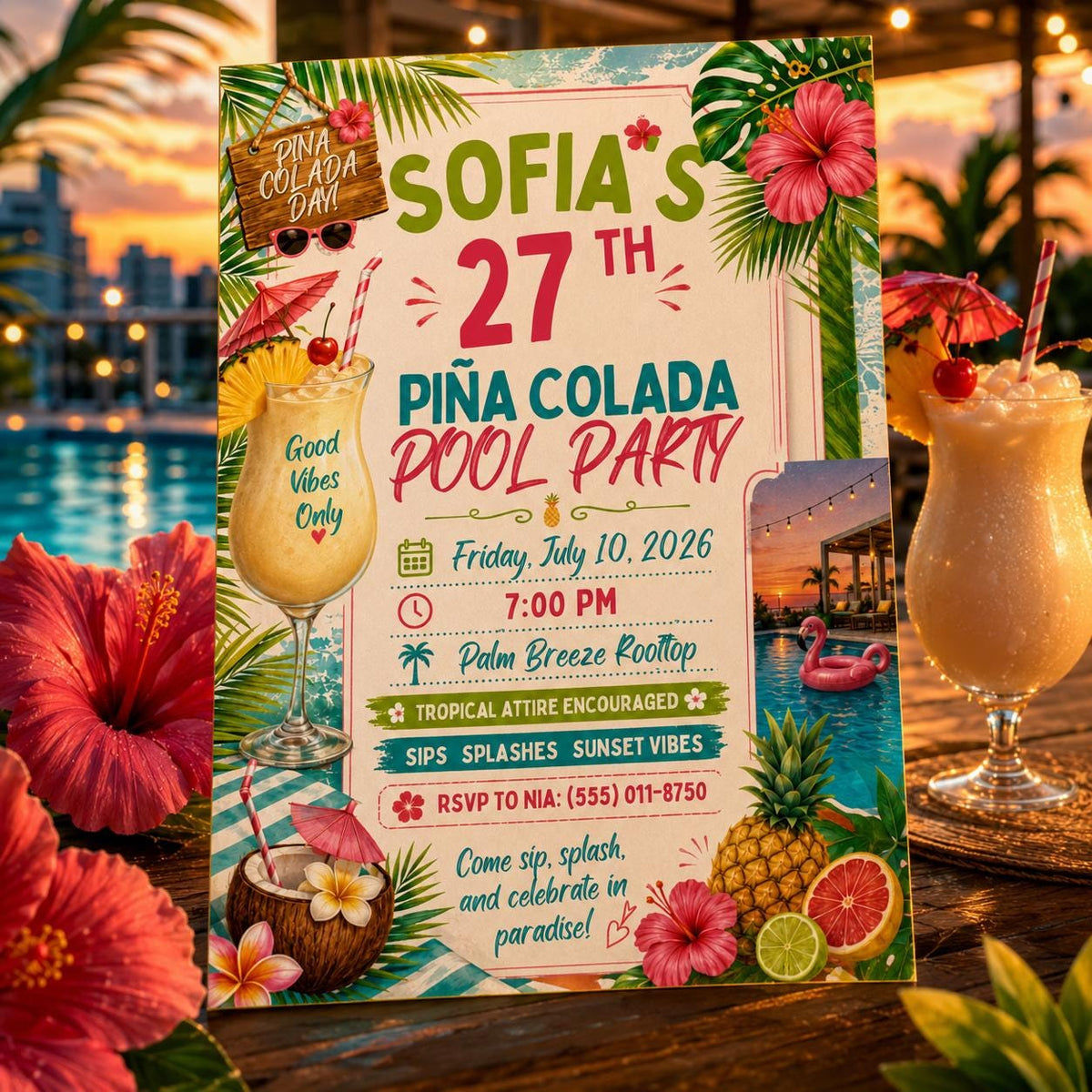 Pina Colada Birthday Invitation — invitation you personalize in Canva
