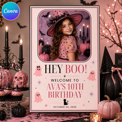 Pink 10th Birthday Welcome Sign for Girls — editable Canva template
