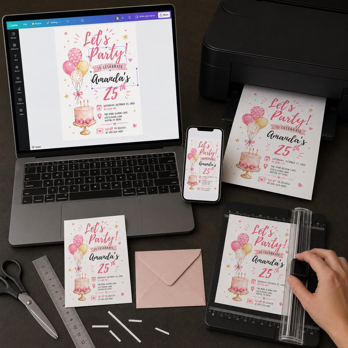 Pink 25th Birthday Invitation for Her — invitation you personalize in Canva