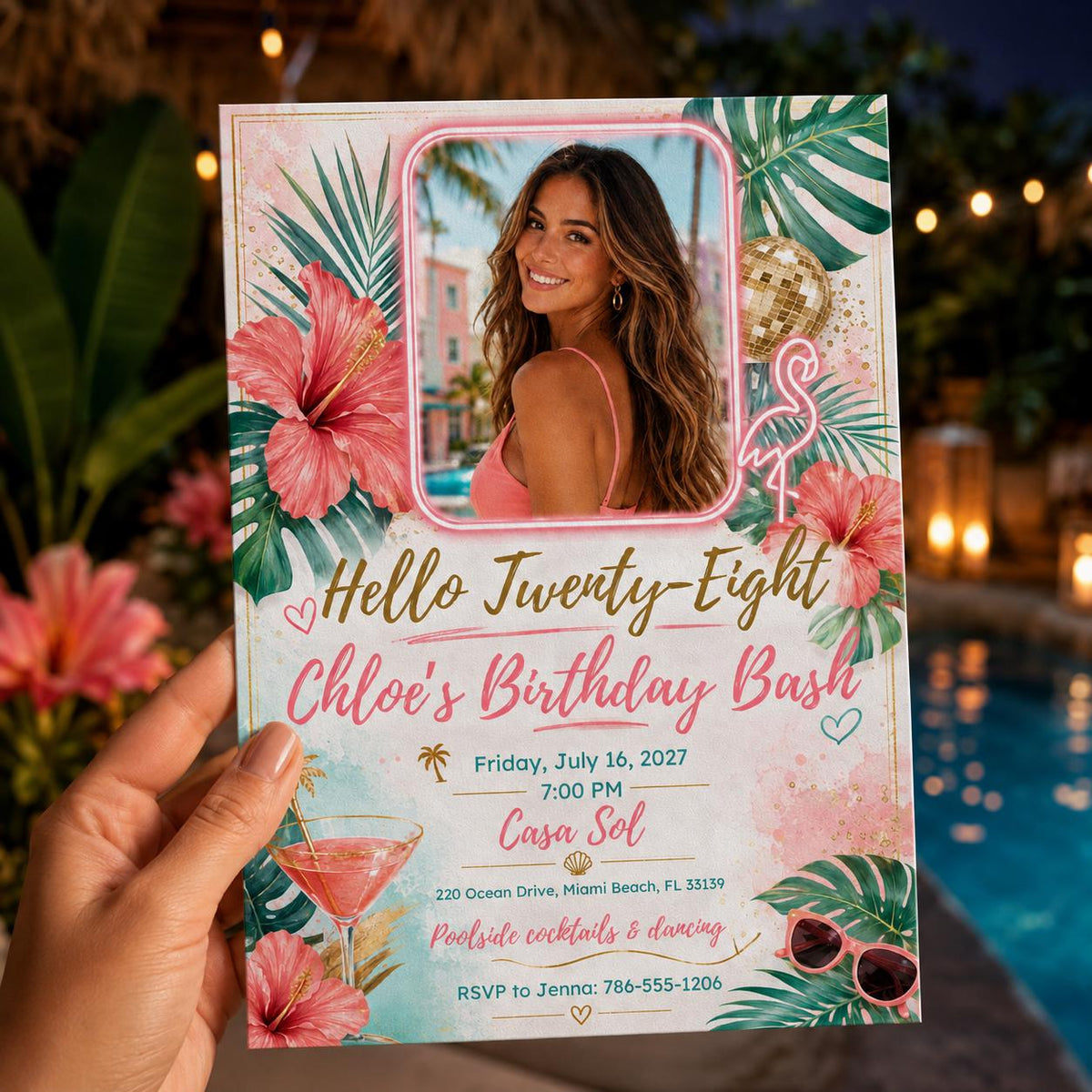 Pink 28th Birthday Invitation — digital invitation, instant download