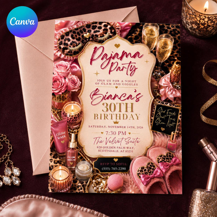 Pink 30th Birthday Pajama Party Invitation for Girls