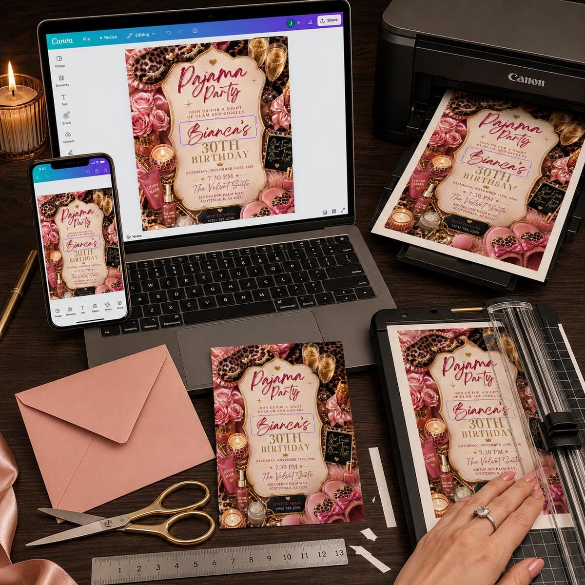 Pink 30th Birthday Pajama Party Invitation for Girls — invitation you personalize in Canva