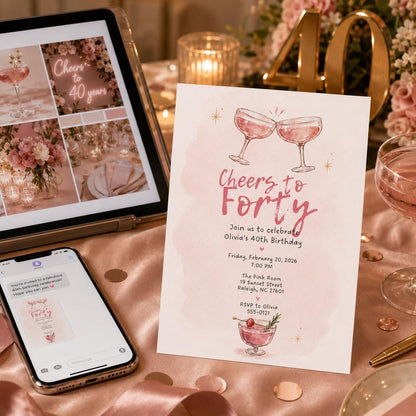 Pink 40th Birthday Invitation — cocktail design
