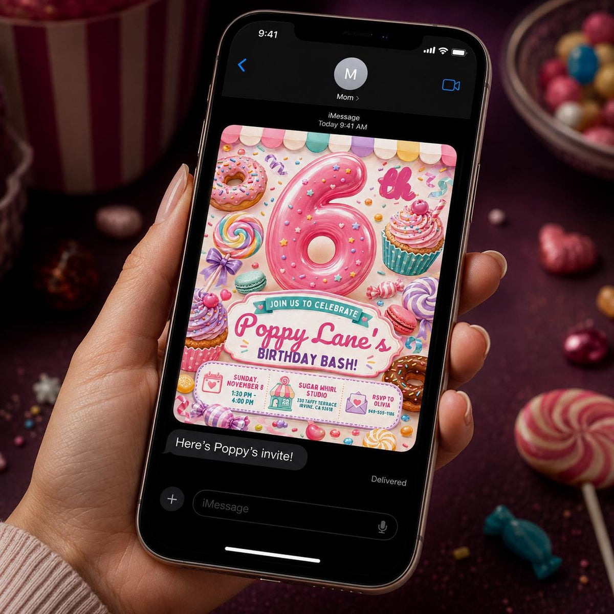 Pink 6th Birthday Girl Invitation — invitation you personalize in Canva