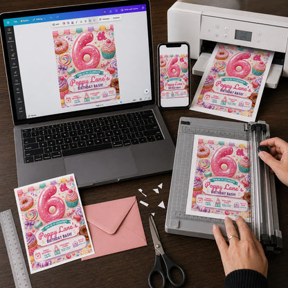 Pink 6th Birthday Girl Invitation — digital invitation, instant download