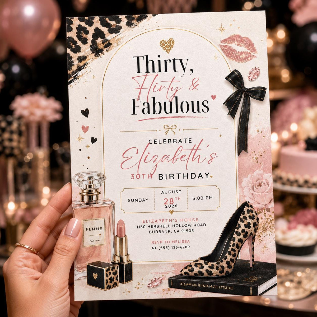 Pink and Black 30th Birthday Invitation — print-ready 30th birthday party design from VoltBy