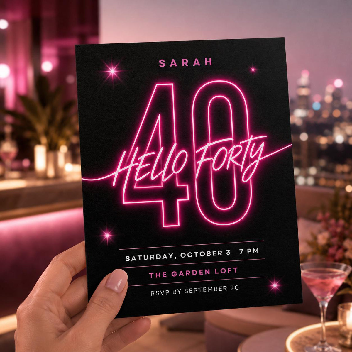 Pink and Black 40th Birthday Invitation — modern 40th birthday party design