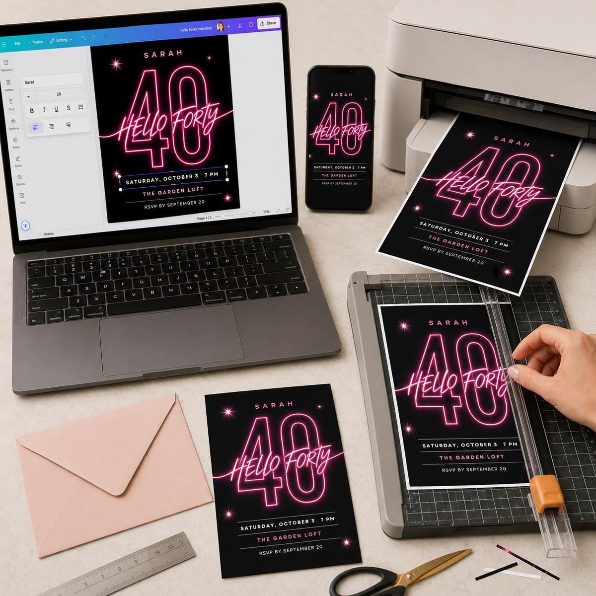 Pink and Black 40th Birthday Invitation — print-ready 40th birthday party design from VoltBy
