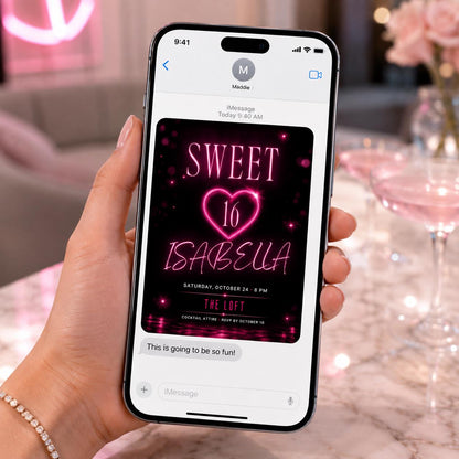 Pink and Black Sweet 16 Birthday Invitation — invitation you personalize in Canva