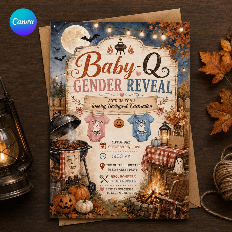 Pink and Blue Baby Q Gender Reveal Invitation