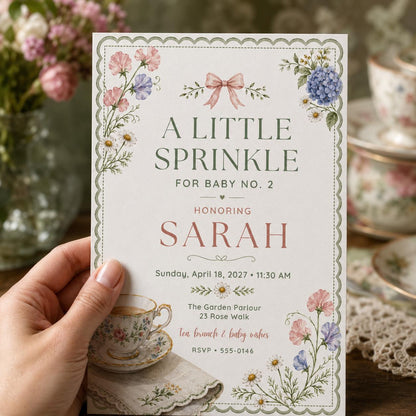 Pink and Blue Baby Sprinkle Invitation — invitation you personalize in Canva