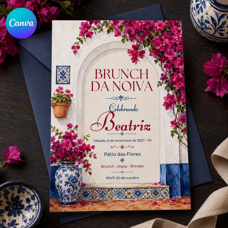 Pink and Blue Brunch da Noiva Invitation