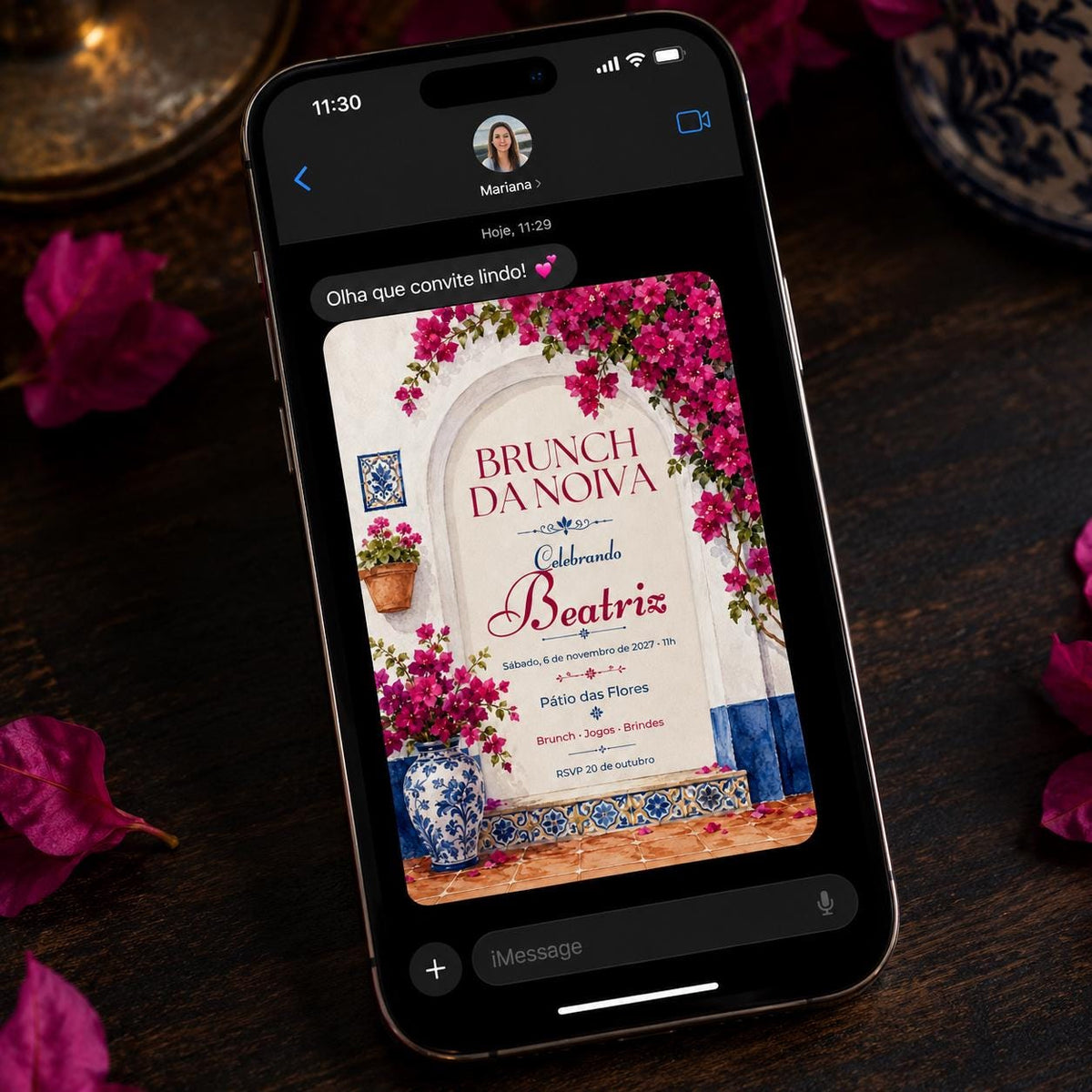 Pink and Blue Brunch da Noiva Invitation — invitation you personalize in Canva
