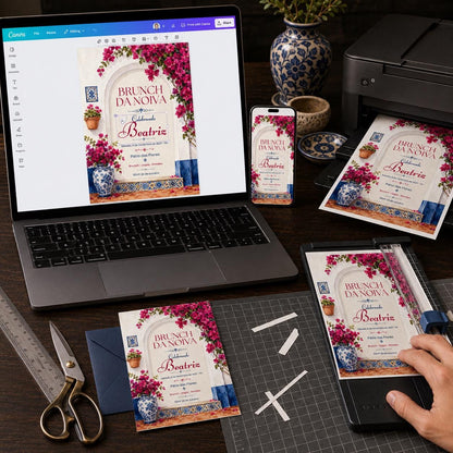 Pink and Blue Brunch da Noiva Invitation — print-ready bridal shower design from VoltBy
