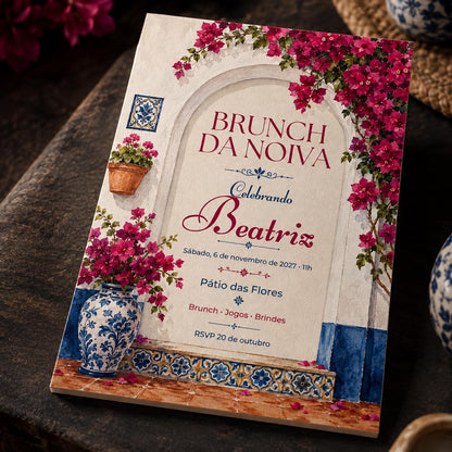 Pink and Blue Brunch da Noiva Invitation — digital invitation, instant download