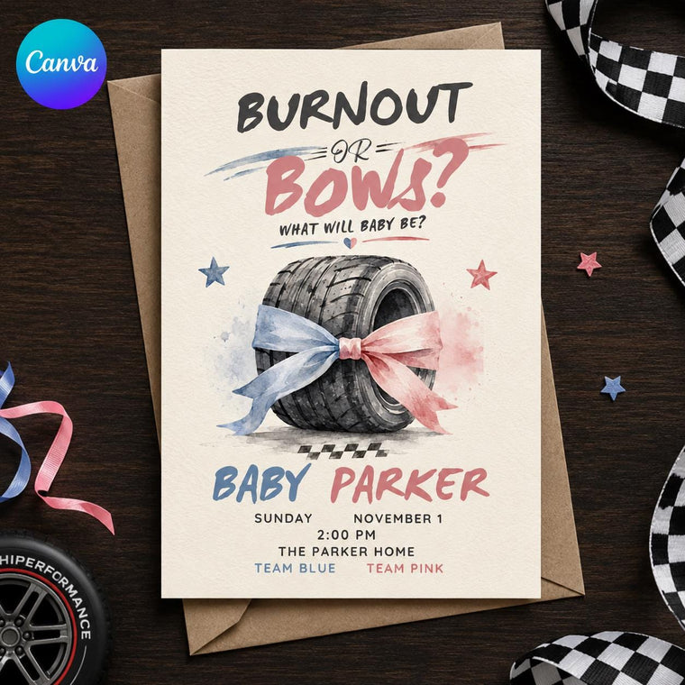 Pink and Blue Burnout or Bows Gender Reveal Invitation