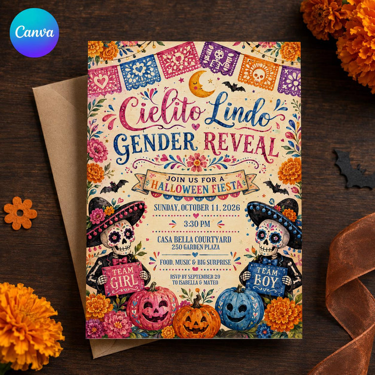 Pink and Blue Fiesta Baby Gender Reveal Invitation