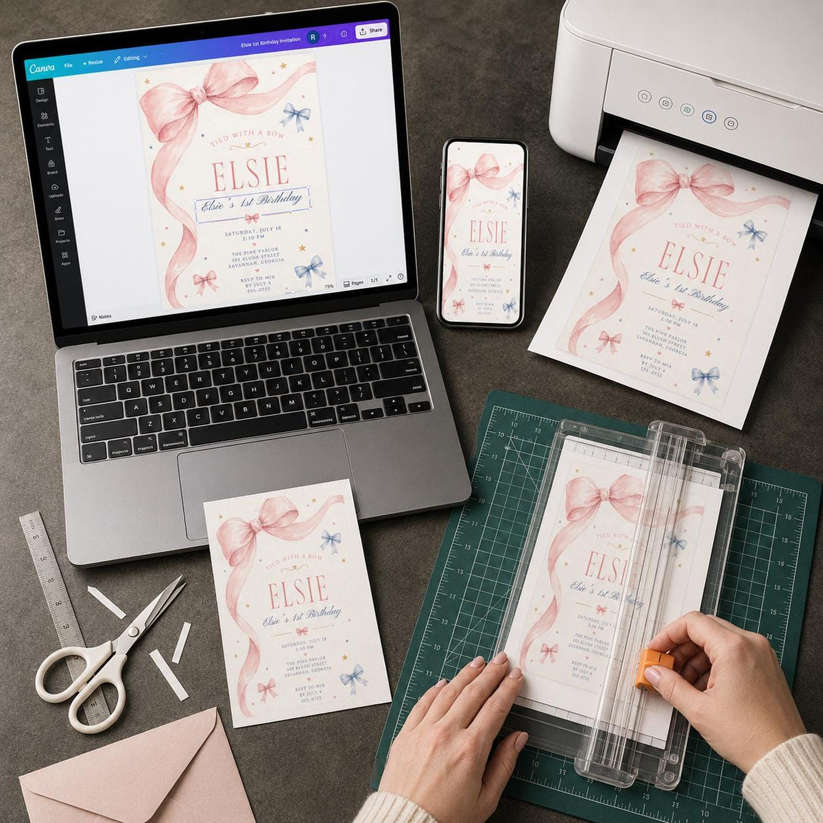 Pink and Blue First Birthday Invitation for Girls — watercolor first birthday design