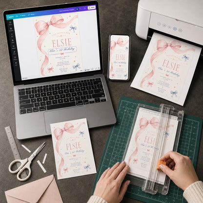 Pink and Blue First Birthday Invitation for Girls — watercolor first birthday design