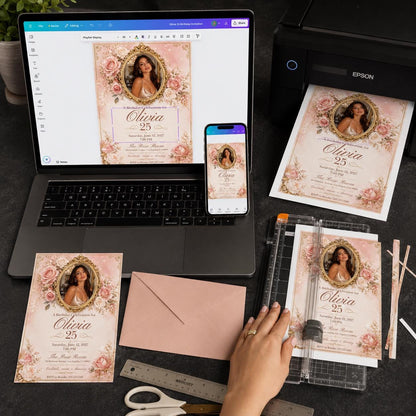 Pink and Gold 25th Birthday Invitation — floral design