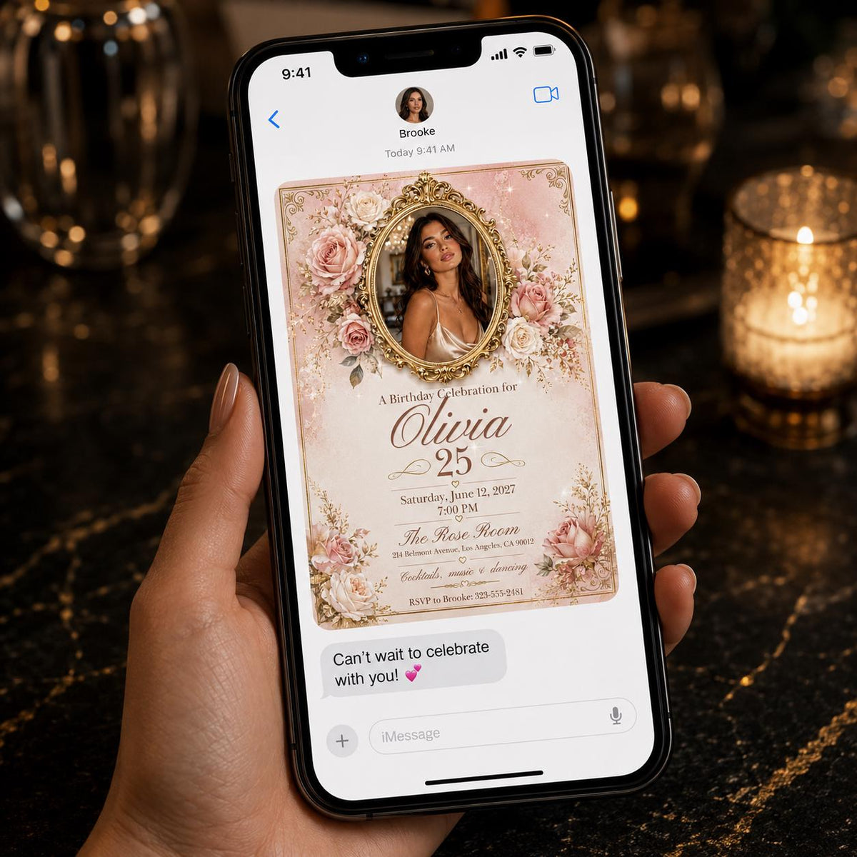 Pink and Gold 25th Birthday Invitation — elegant 25th birthday party design