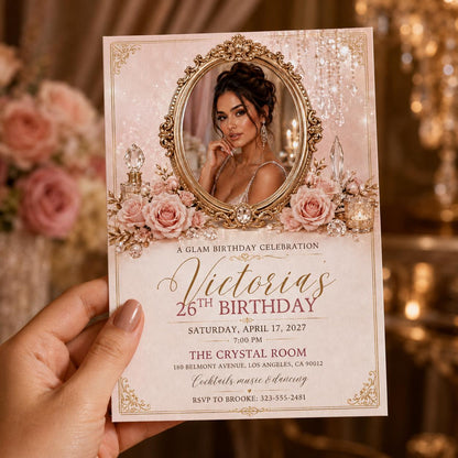 Pink and Gold 26th Birthday Invitation — floral design