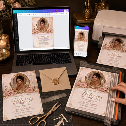 Pink and Gold 26th Birthday Invitation — invitation you personalize in Canva
