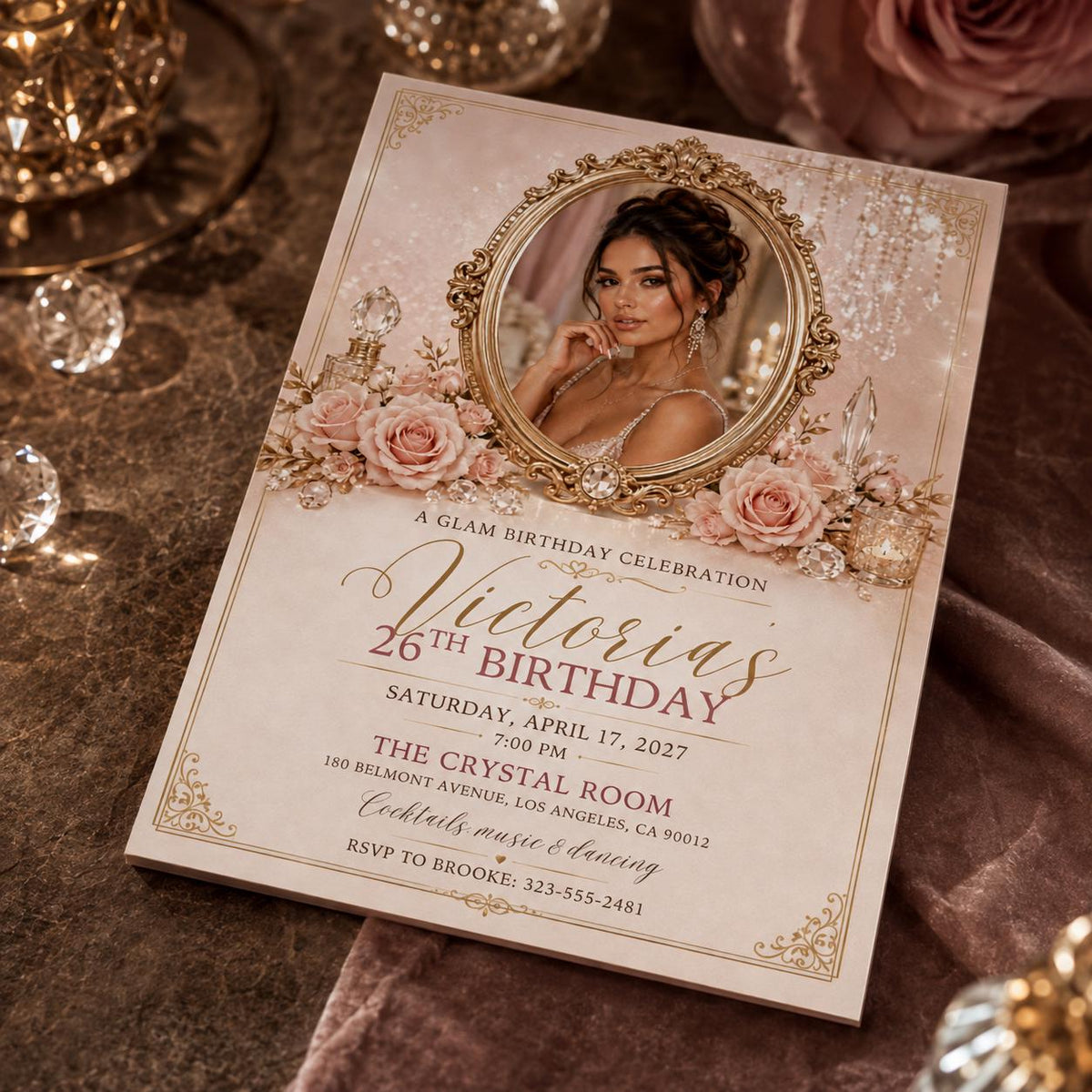 Pink and Gold 26th Birthday Invitation — elegant 26th birthday party design