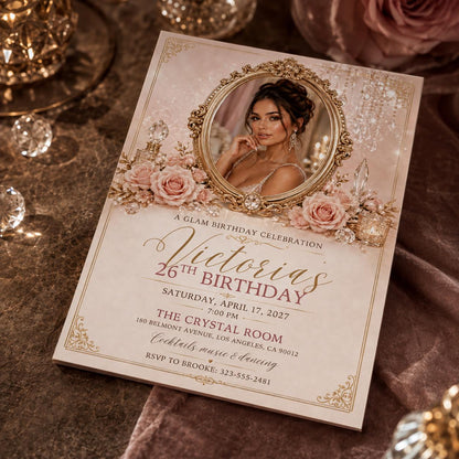 Pink and Gold 26th Birthday Invitation — elegant 26th birthday party design