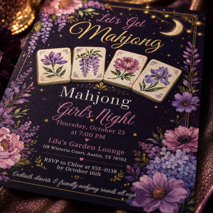 Pink and Green Mahjong Girls Game Night Invitation — design view 3