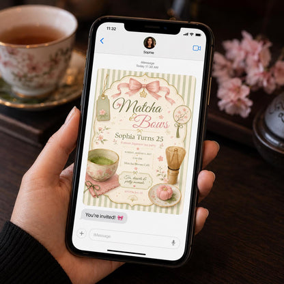 Pink and Green Matcha Birthday Invitation — digital invitation, instant download