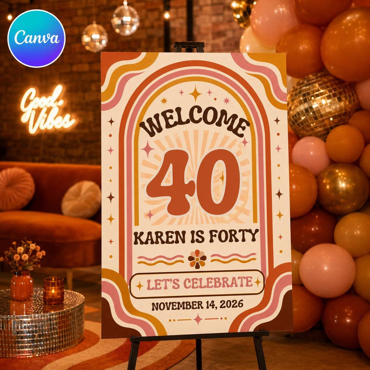 Pink and Orange 40th Birthday Welcome Sign