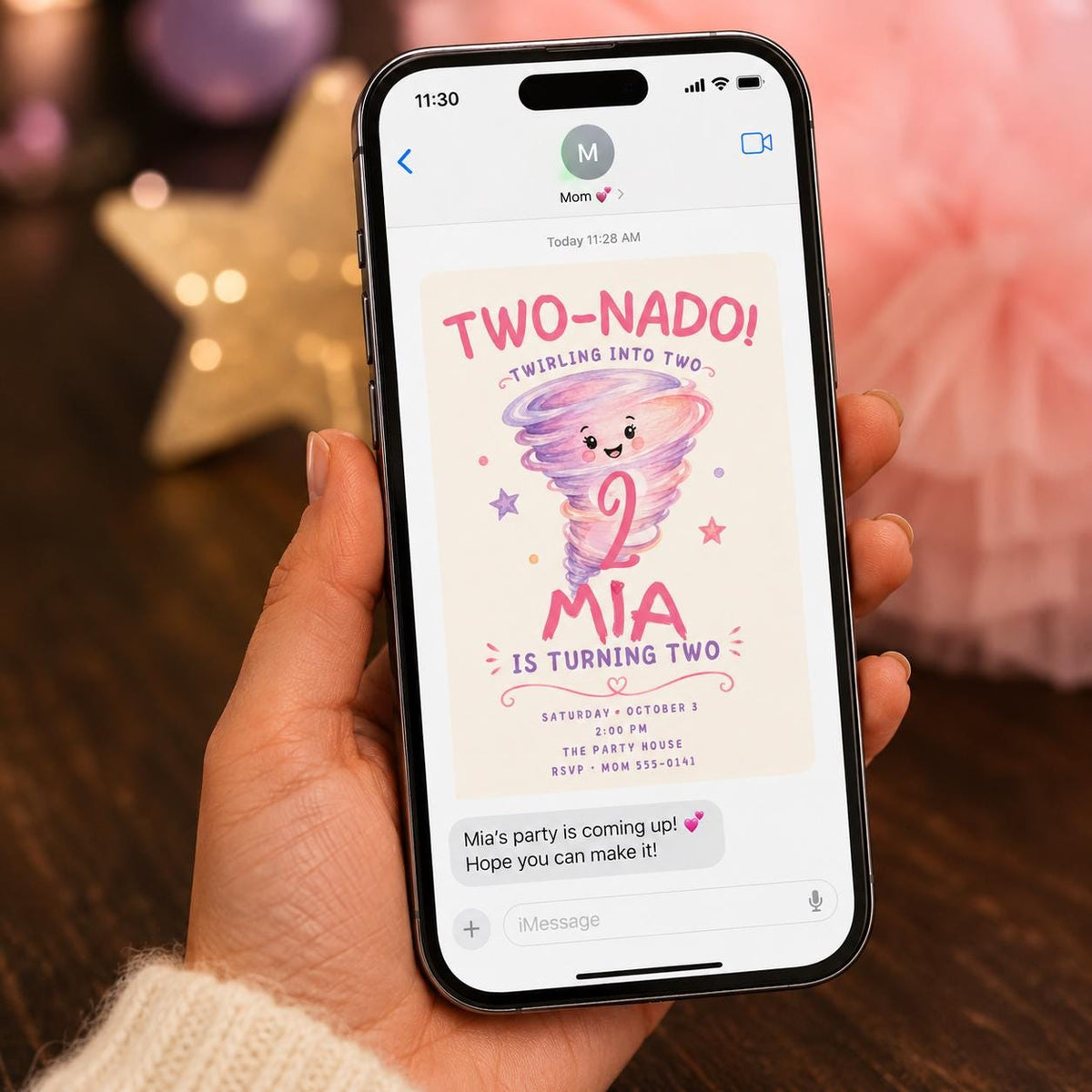 Pink and Purple Two-Nado 2nd Birthday Invitation for Girls — invitation you personalize in Canva