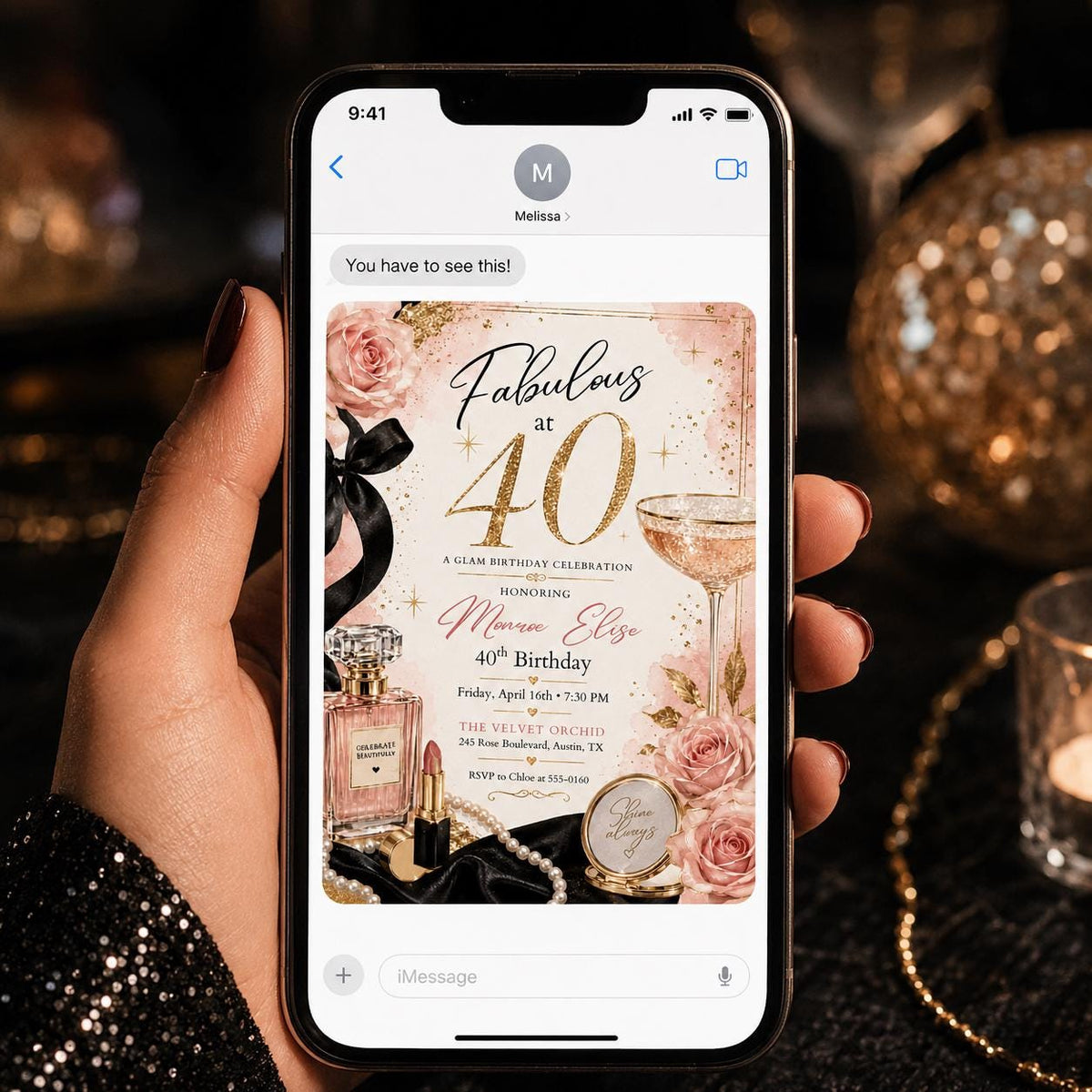 Pink and Red 40th Birthday Invitation Glam Party — invitation you personalize in Canva