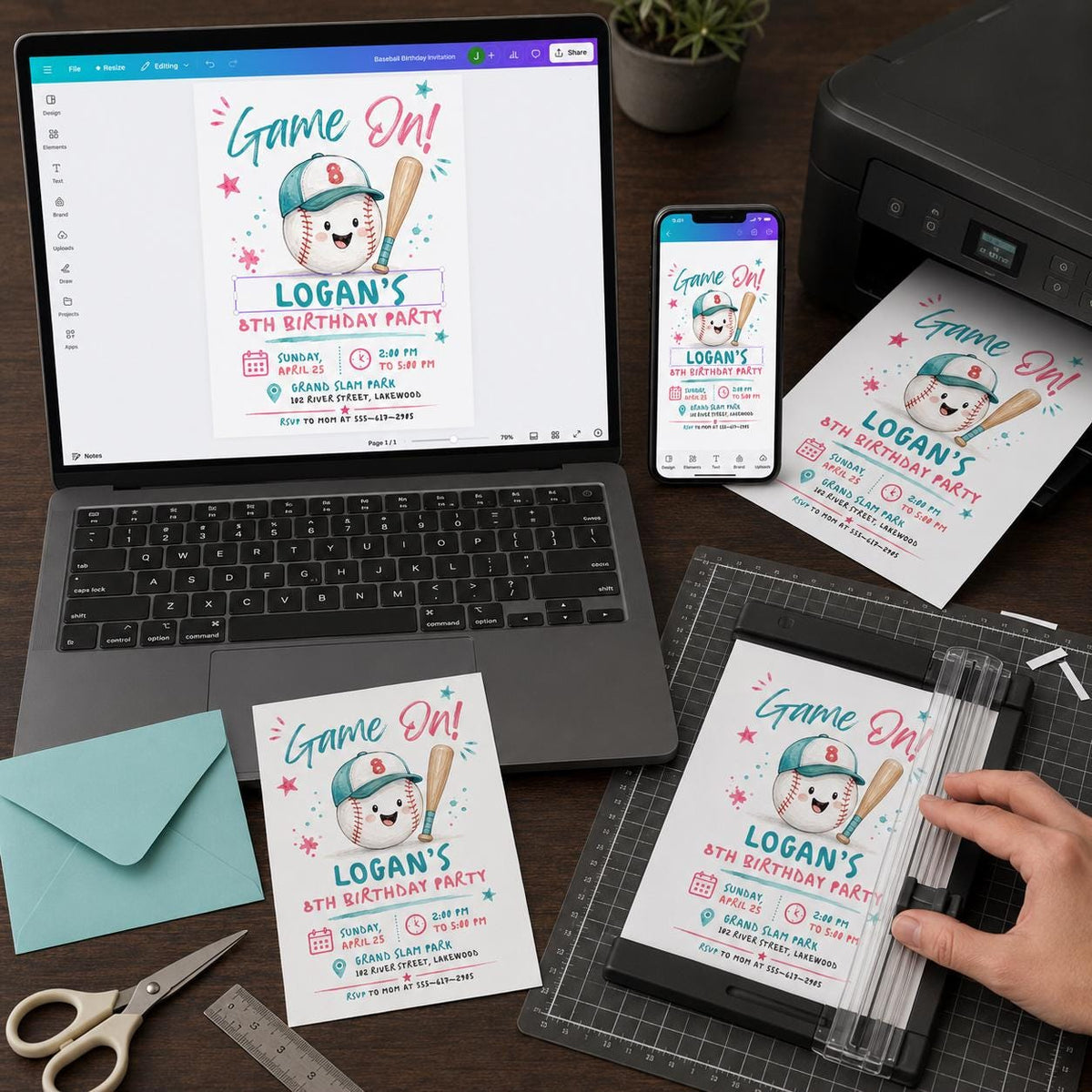 Pink and Teal Baseball 8th Birthday Invitation — sports design