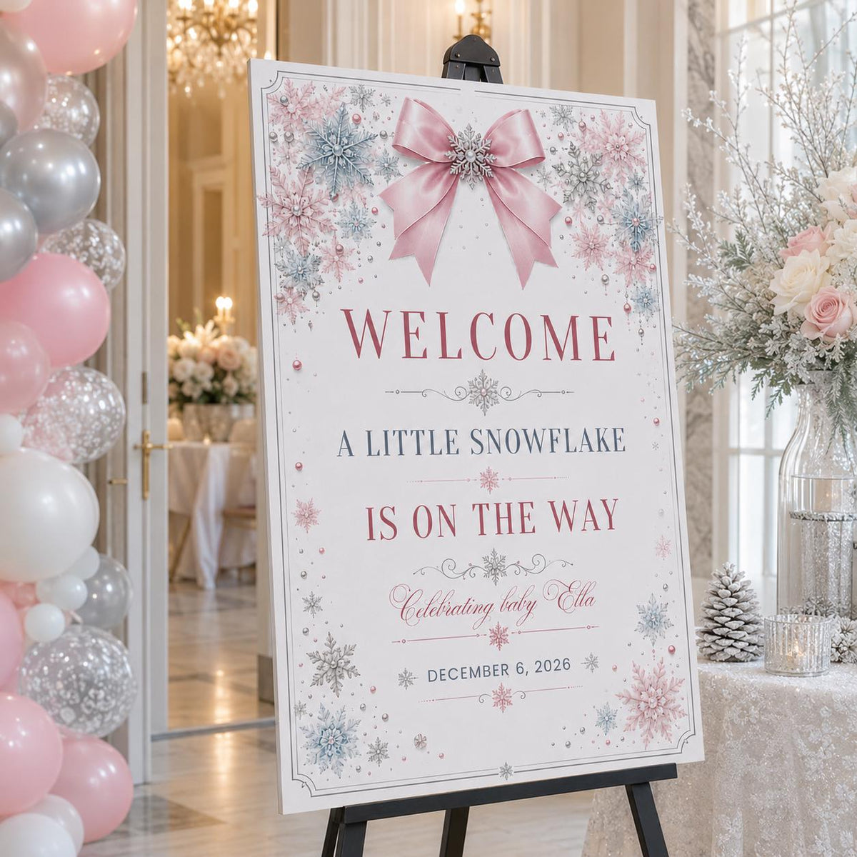 Pink Baby Shower Welcome Sign — welcome sign you personalize in Canva