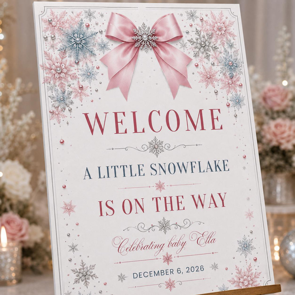Pink Baby Shower Welcome Sign — print-ready baby shower design from VoltBy