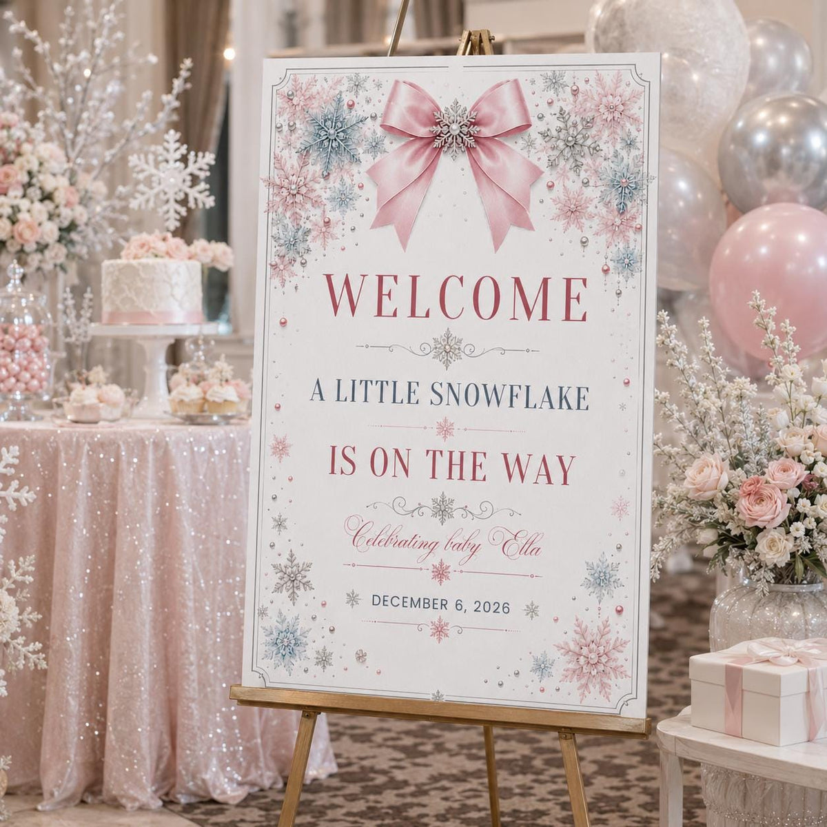 Pink Baby Shower Welcome Sign — digital welcome sign, instant download