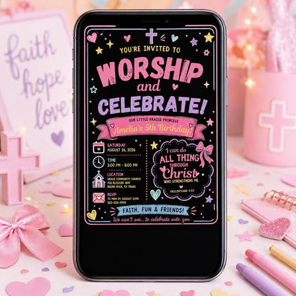 Pink Christian Birthday Invitation for Girls — birthday party stationery by VoltBy