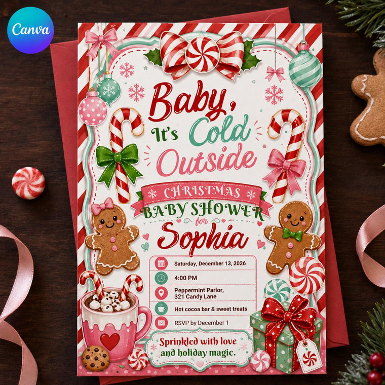 Pink Christmas Baby Shower Invitation