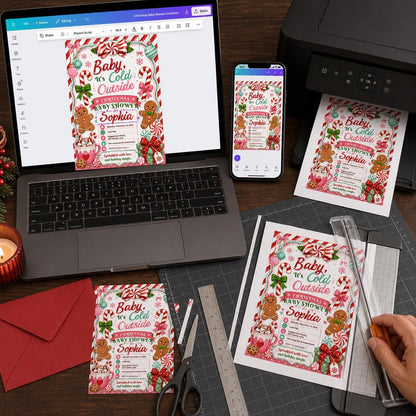 Pink Christmas Baby Shower Invitation — candy and candy cane design