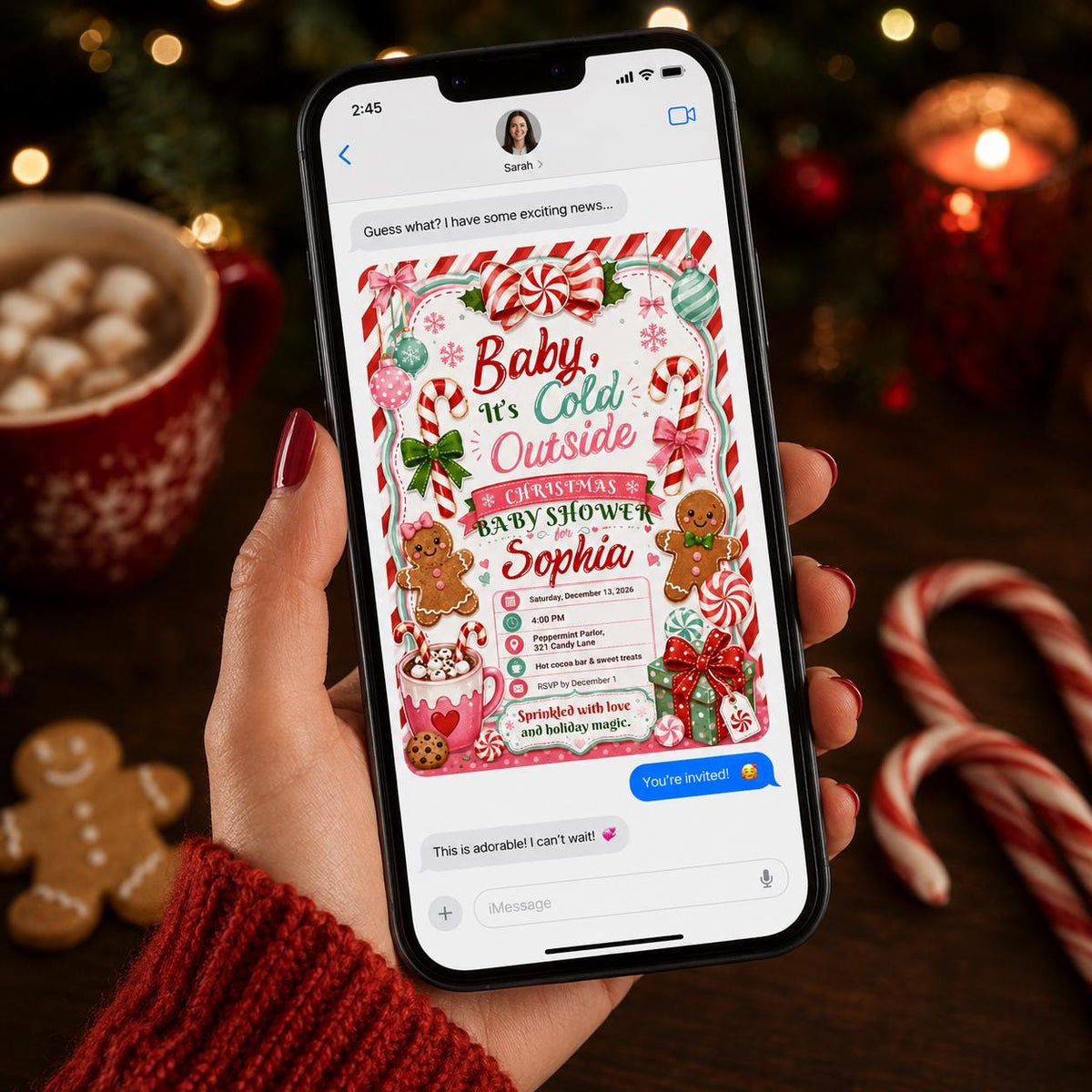 Pink Christmas Baby Shower Invitation — print-ready baby shower design from VoltBy