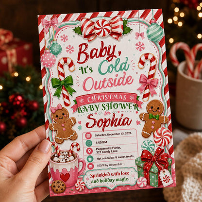 Pink Christmas Baby Shower Invitation — digital invitation, instant download