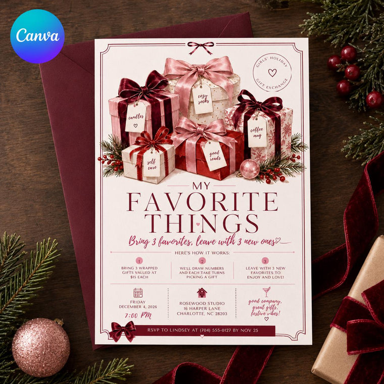 Pink Christmas Favorite Things Party Invitation for Girls