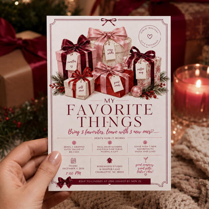 Pink Favorite Things Party Invitation for Girls — invitation you personalize in Canva