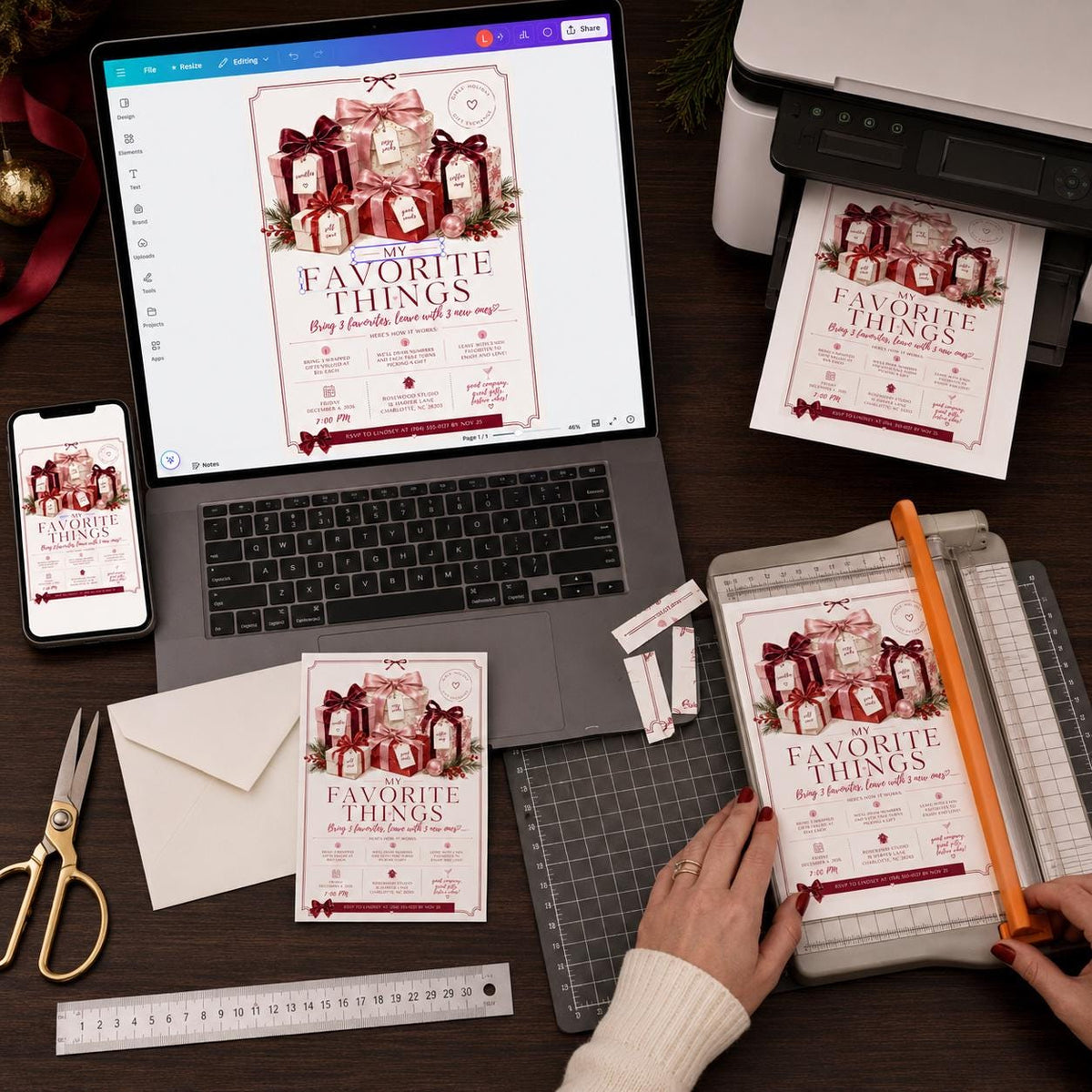 Pink Favorite Things Party Invitation for Girls — print-ready Christmas celebration design from VoltBy