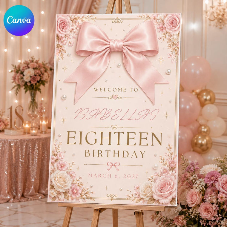 Pink Coquette 18th Birthday Welcome Sign for Girls