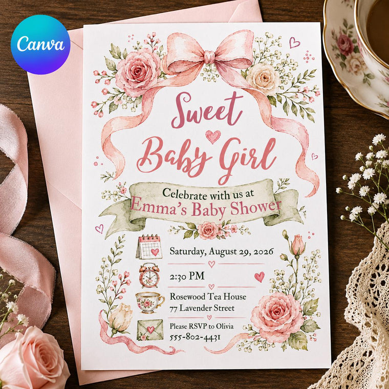 Pink Coquette Baby Girl Shower Invitation